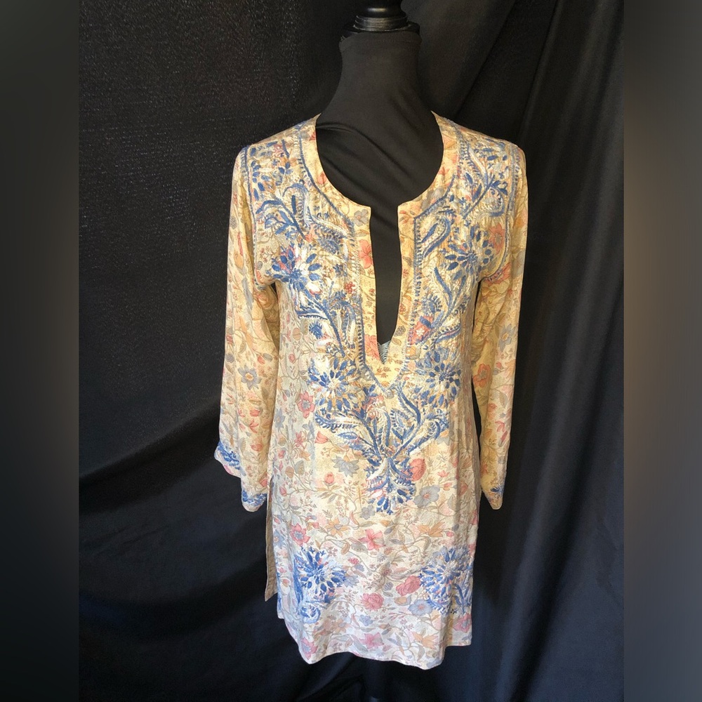 Embroidered silk tunic top Sz 4